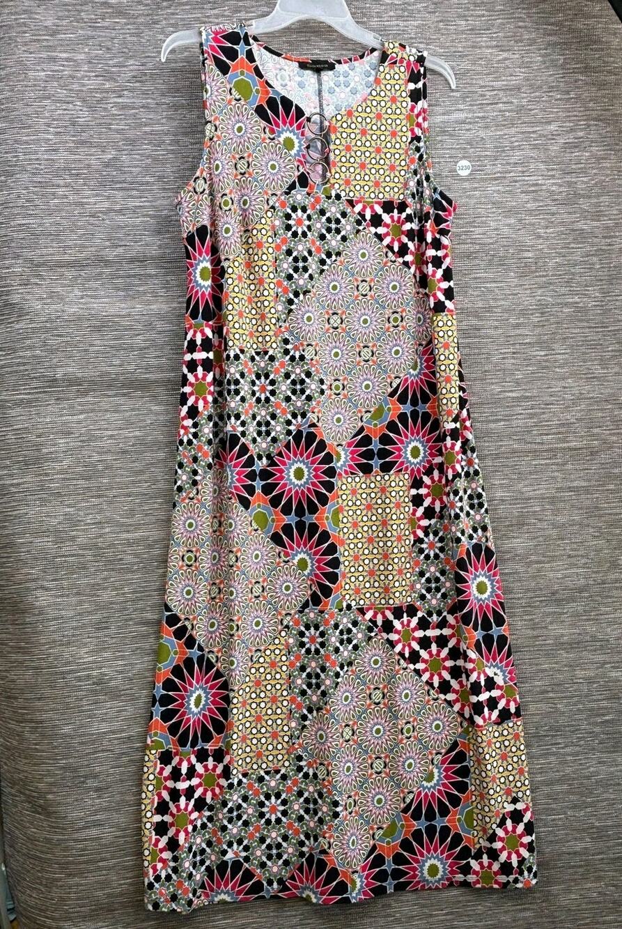 Ellen Weaver Tank Dress Womens Plus 1X Multicolor Geometric Scoop Neck Midi Boho
